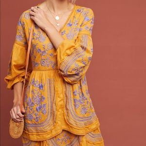 Meadow Rue Floral Embroidered Yellow Dress